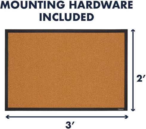 Quartet Cork Bulletin Board, Framed Corkboard 2' x 3', Black Frame Message Board, Vision Board