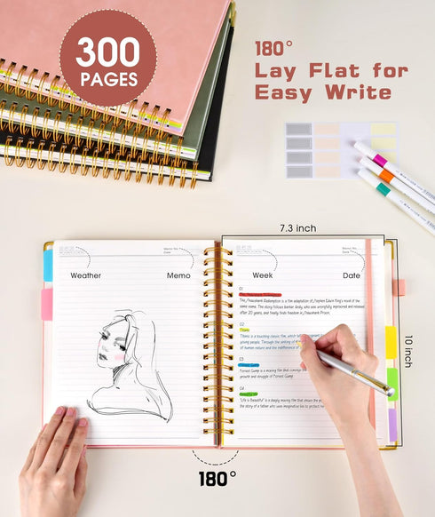 Pink Leather 5 Subject Hardcover Spiral Notebook Journal, 300 Pages, College Ruled, 8"x10" Large B5 for Women
