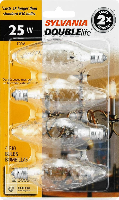 13748 25B10C/CRYSTAL/DL/BL 120V 4-Pack B10 Bulb Sylvania Decor Torpedo Light