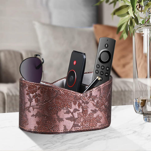 TV Remote Control Holder, PU Leather Caddy with 3 Compartments for DVD, Blu-Ray, Media Player, and Accessories