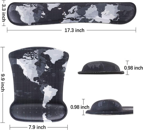 ToLuLu Ergonomic Keyboard Wrist Rest Pad and Mouse Pad Set, Non-Slip Support with Raised Memory Foam, Cool World Map