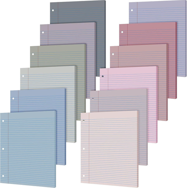 PerKoop 12 Pack 600 Sheets Wide Ruled Lined Paper, 8 x 10.5 Inch, 3 Hole Punched Filler Paper for School Office