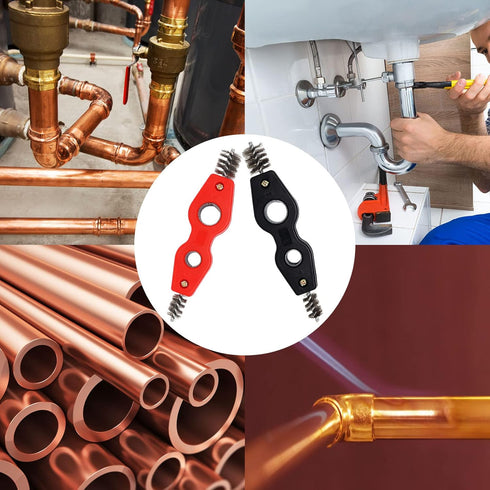 2 Pack 4-in-1 Copper Pipe Cleaner, 1/2 in & 3/4 in Wire Brush for Plumber Deburring, Copper Cleaning Brush
