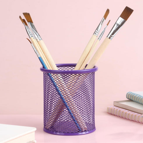 Tamaki Pen Holder Cup for Desk, Wire Mesh Pencil Cup Holder for Desk Office Pen Organizer (Purple)