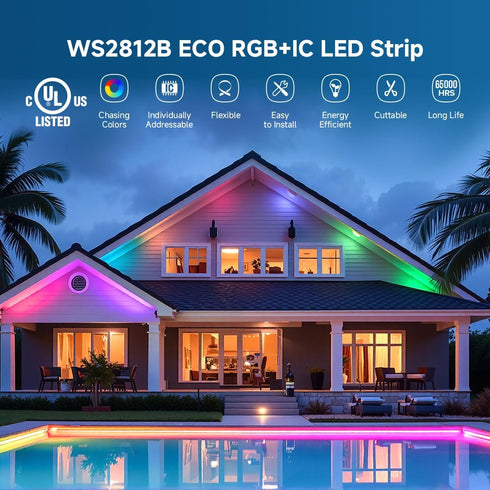 WS2812B Addressable,3.28FT 60LED/m 60Pixel DC5V 5050SMD,Alloy 3M IP30(No BTF-LIGHTING ECO RGB LED Strip,UL