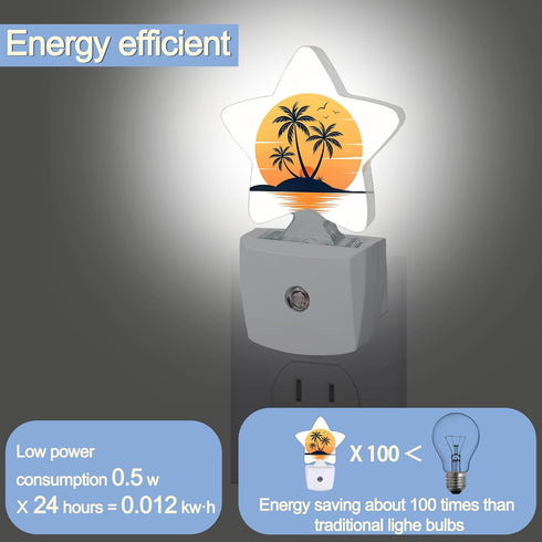 Sunset Tropical Palm Trees Night Lights Plug Into Wall,Beach Star Night Light for Kids,Nightlight with Dusk to Dawn