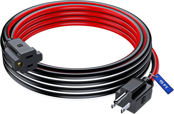 Maximm 15 ft Outdoor Extension Cord, 16 Gauge Heavy Duty Extension Cord (Black, White, Red) ETL Listed