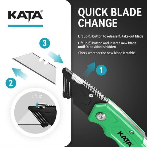 10pcs 2-Pack KATA Folding Box Cutter Knives - Heavy Duty Utility Knife Box Cutters with Extra Razor Blades - Pocket