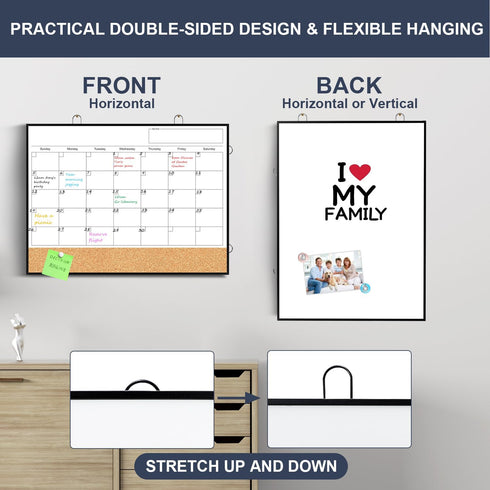 Dry Erase Calendar for Wall - 16"X12" Double-Sided Whiteboard Cork Board Como, Small Hanging Magnetic White Board Monthly Calendar for Wall, Home, Office, Kitchen, Planning, School by Tankee