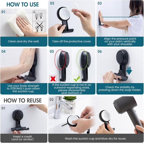 TAILI Shower Razor Holder Suction Cup, 2 Packs Heavy Duty Reusable Vacuum Suction Hooks for Bathroom
