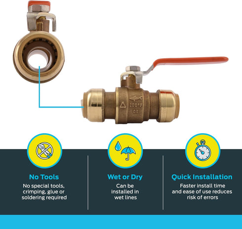 SharkBite 3/4 Inch Ball Valve, Push to Connect Brass Plumbing Fitting, Water Shut Off
