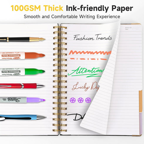 Huhuhero Lined Spiral Notebook Journal - 5 Subject College Ruled Hardcover Notebooks for Work, School, Mint Green