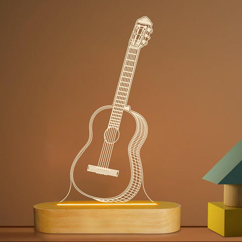 3D Guitar Illusion Optical Night Light LED Bedside Lamp for Children Men Him Musicians Lovers Christmas Gifts Soft Warm