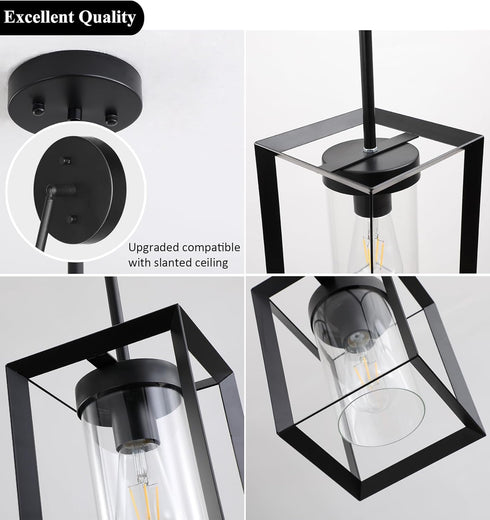Sheenkarion 1 Pack Farmhouse Black Kitchen Island Pendant Light Fixture,Height Adjustable Metal Rod Hanging Modern