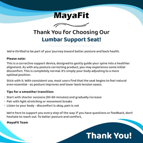 MayaFit 460mm 440mm 340mm, 110-300 lbs Ergonomic Lumbar Support Cushion, Blue, x x Large, for Office Chairs & Car