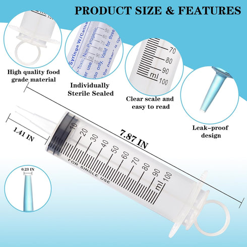 100ml Large Syringes, Individually Sterile Sealed Plastic Syringe for Liquid, Measurement, Pet Feeding, Ink