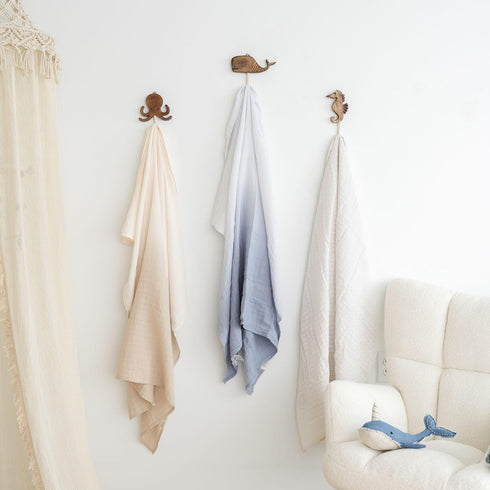 Set 4 Crane Baby Sea Life Wooden Wall Hooks - of Wooden Ocean Nursery Decor Towel Hooks, Brown