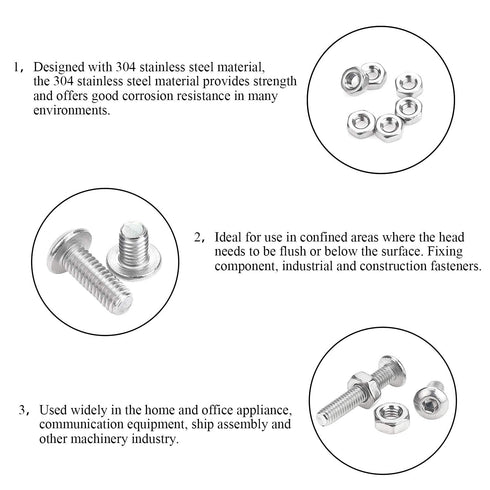 DYWISHKEY 360 Pieces M3 Stainless Steel 304 Hex Button Head Cap Bolts Screws and Nuts Kit