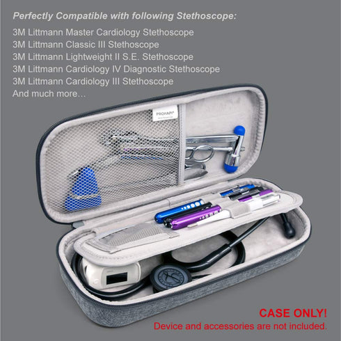 PROHAPI 3M Hard Stethoscope Case, Large Stethoscope Carrying Case with ID Slot, Compatible with Littmann/ADC/Omron/MDF