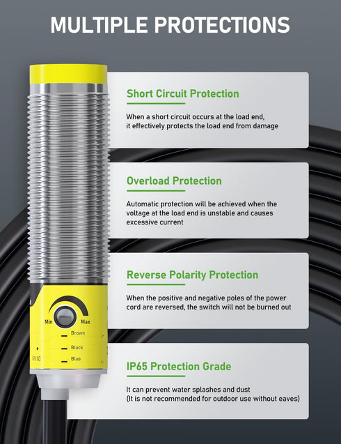 Switch,IP65 M16, 3 Wires,12V/24V Input(10-30VDC), 3cm 80cm DIHOOL Photoelectric Proximity Sensor, Laser Motion