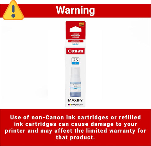 Canon GI-25 GX2020, GX1020 Genuine Cyan Ink Bottle, Compatible with Megatank and Printers