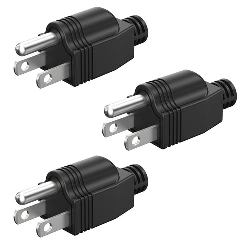 NEMA 5-15P Electrical Replacement Plugs, 125V 15A 3-Prong Power Replacement Plug, 3-Pack