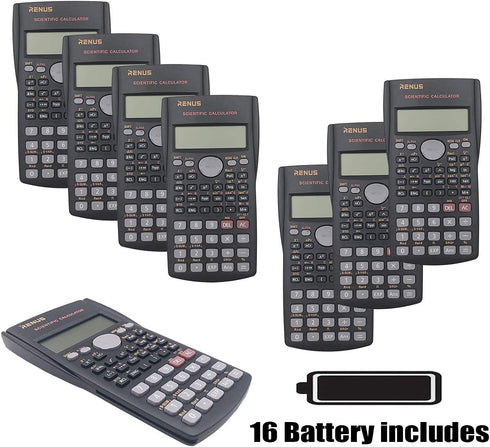 RENUS 8 Packs 2-Line Engineering Scientific Calculator for Students and Teachers, 16 AAA Batteries Included