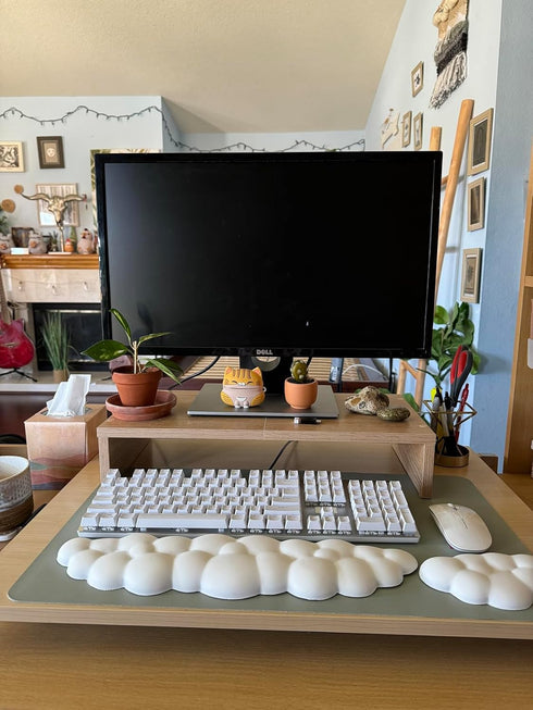 JIKIOU Upgrade Leather Cloud Keyboard Wrist Rest, Cloud Wrist Rest with Non-Slip PU Base, Comfortable Memory Foam Wrist