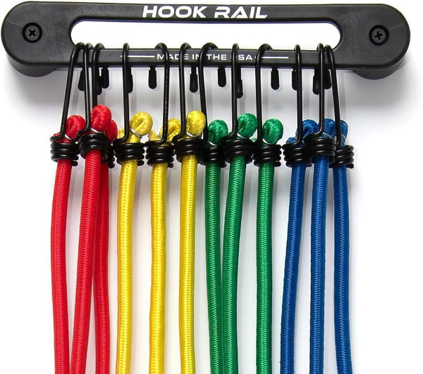 Hook Rail - 2/pk for Organizing Tie-Down Straps, Low-Profile Wall-Mounted Cargo Strap Management for Home or Garage
