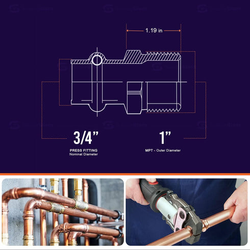 QDNB5632 Copper Male Reducing Adapter, 3/4 in. Press x 1 in. MPT