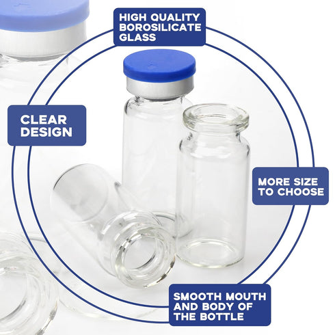 100 Pack Glass Vials Clear Glass Headspace Vial with Plastic-Aluminum Flip Caps, Rubber Stoppers and Label Papers, Small Glass Lab Vials 2ml