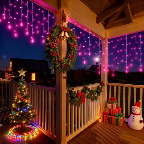 Taoushuleng 96 16 8 Solar LED Icicle String Lights, LED Waterproof Christmas Lamp with Drops, Lighting Modes, Hanging