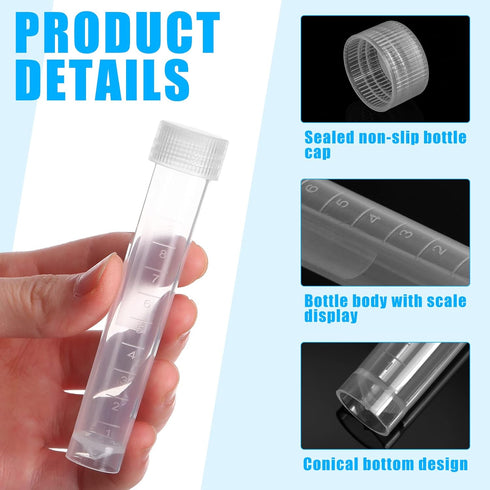 100 Pcs 10ml Plastic Test Tubes with Lids - Clear Storage Tubes with Silicone Sealing Ring for Science Experiments