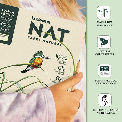 Ledesma NAT Letter Size 8.5"x11" Sugarcane Pulp Printer Paper, 75 GSM, Unbleached, 3 Reams - 1500 Sheets
