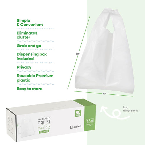 Simple's (3 Pack=240 12"x7"x22", 1.2 Plastic Bags with Handles For Small Business, Bags) Shopping Grocery, Plastic T