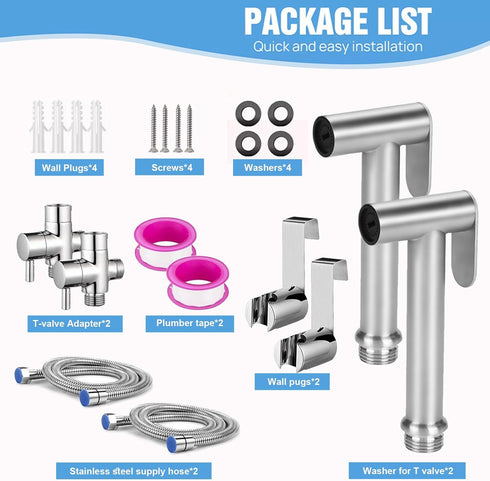 Imlemao 2 Pack Handheld Toilet Bidet Sprayer, Adjustable Water Pressure Stainless Steel Jet Spray Attachment with Hose