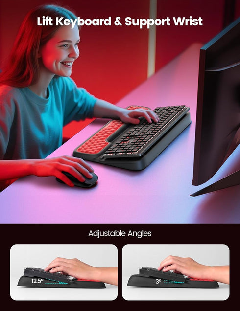 Vaydeer Keyboard Stand with Wrist Rest, Gaming Wrist Support Pad, Ergonomic Hand Rest Arm Memory Foam for Palm Typing