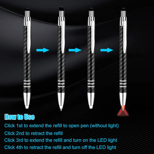 Glovion Lighted Tip Pen with Stylus 3-in-1, LED Penlight Ballpoint Pen with Light for Writing in the Dark - 3 Pack