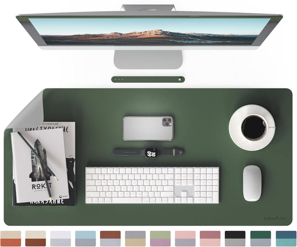 RENMTURE Double-Sided Faux Leather Desk Mat, Large Mouse Pad for Home and Office Organization (Green/Gray, 36"x17")
