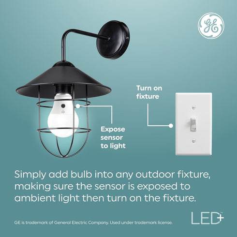Bulbs, E12 (2 Pack) GE LED+ Dusk to Dawn LED Light Automatic On/Off Outdoor Security Lights, Soft White, Candelabra