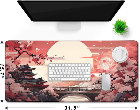 Jovlio 31.5" 15.7" Sunset Japanese Large Gaming Mouse Pad with Stitched Edges, x Large Extended Computer Pad, Mouse Pad
