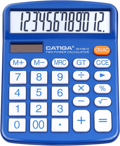 CATIGA Desktop Calculator 12 Digit with Large LCD Display, Solar and Battery Dual Power for Office
