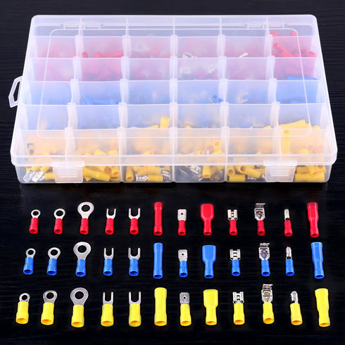 Glarks 540pcs Mixed Quick Disconnect Electrical Insulated Butt Bullet Spade Fork Ring Solderless Crimp Terminals Kit