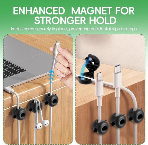 Entrfigh 8-Pack Magnetic Cable Management Clips, Silicone Cord Organizer, Adhesive Under Desk Cable Staples, Stick-On