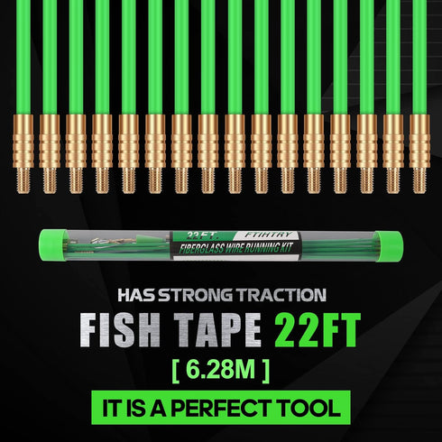 22FT Fiberglass Running Electrical Wire Cable Glow Rods, Fish Rods Electrical Kit with 8 Attachments
