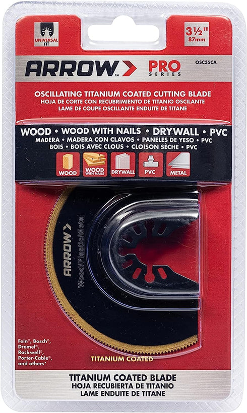 Arrow OSC35CA Titanium Coated Bi-Metal Oscillating Tool Radial Saw Blade - 3-1/2 Inch for Woodworking, Drywall, PVC,
