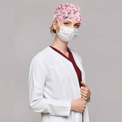 Geyoga 10 Pcs Women Nursing Scrub Caps, Surgical Cap with Buttons, Adjustable Breathable Turban Hats