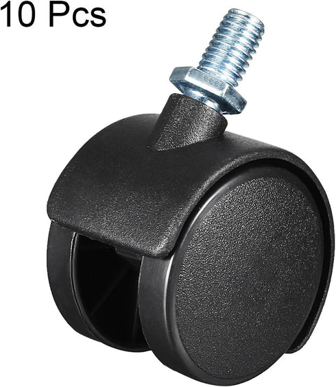 uxcell 1.45 Inch Swivel Casters, Nylon Twin Wheel, M8 x 15mm Threaded Stem, Pack of 5