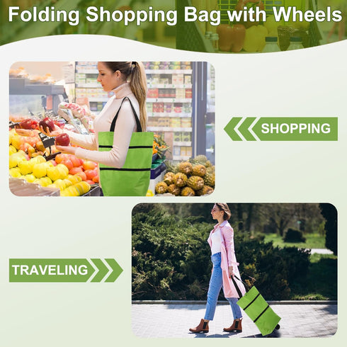 66lb MECCANIXITY Folding Shopping Bag with Wheels Reusable Collapsible Grocery Cart Foldable Trolley Bag Rolling Duffle