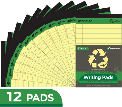 KAISA Legal Pad Writing Pads, Narrow Ruled 5"x8" 50 Sheets Perforated Recycled Paper Notepad, Yellow/Canary (12 pads)